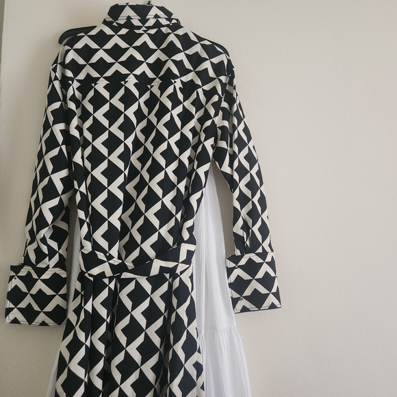 H&M Tie-belt shirt dress black & white Patternwd sz L bnwt - Picture 7 of 16